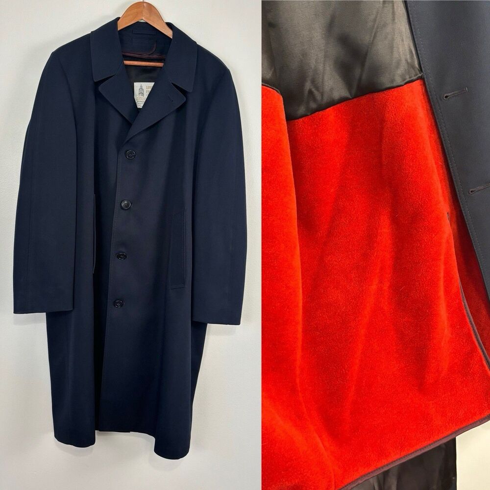 VTG 70s London Fog Maincoats Trench Coat Men 42 Long Blue Red Zip Liner Overcoat
